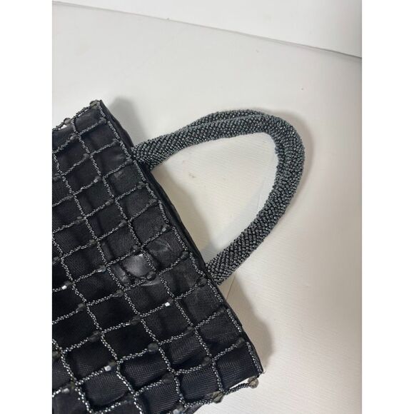 VTG Bloomingdales Beaded Bag Clutch Evening Event black Seed Bead Ibiza Dinner - Picture 3 of 9